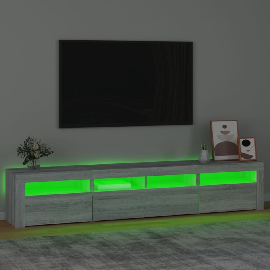 Mueble de TV con luces LED gris Sonoma 210x35x40
