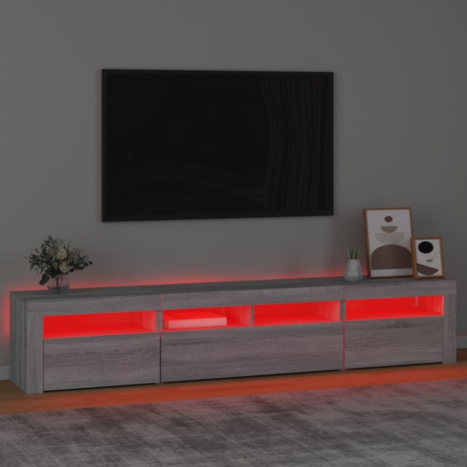 Mueble de TV con luces LED gris Sonoma 210x35x40
