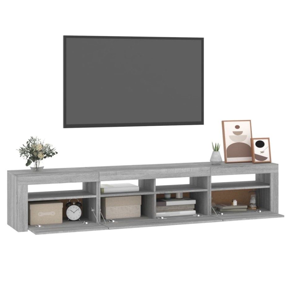 Mueble de TV con luces LED gris Sonoma 210x35x40
