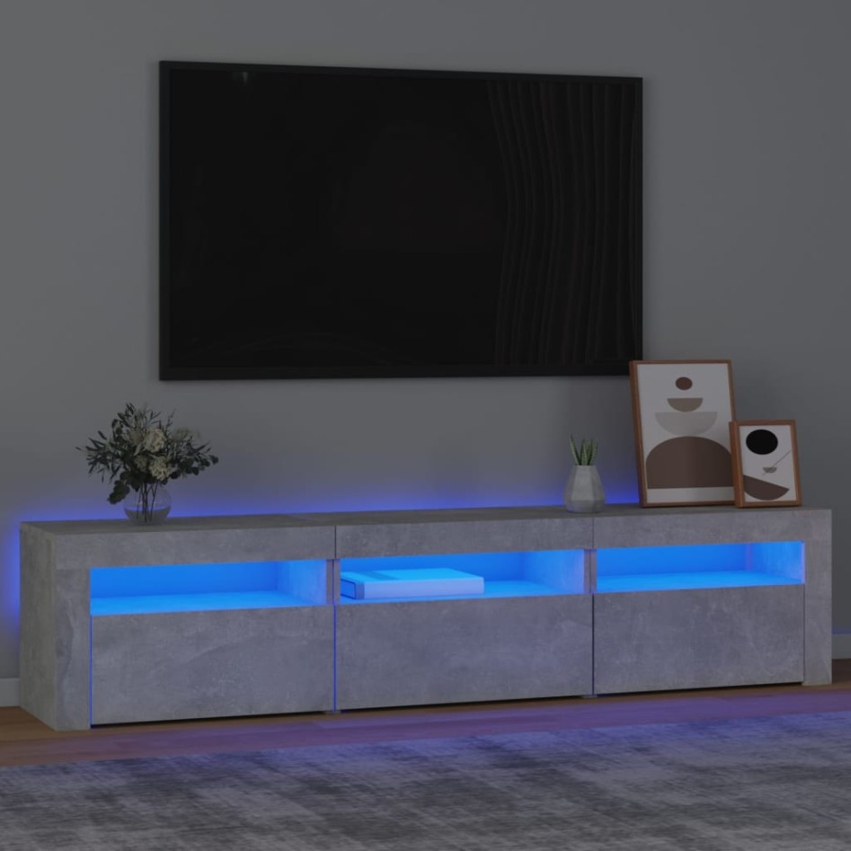 Mueble de TV con luces LED gris hormigón 180x35x40
