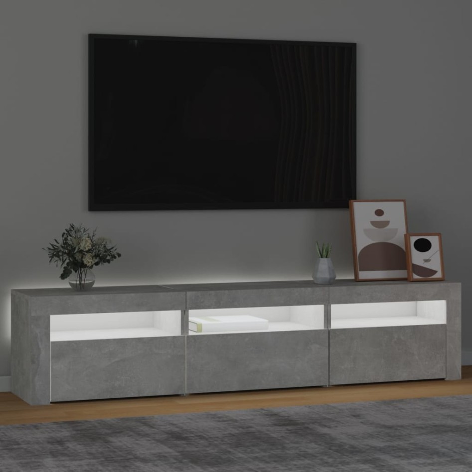 Mueble de TV con luces LED gris hormigón 180x35x40