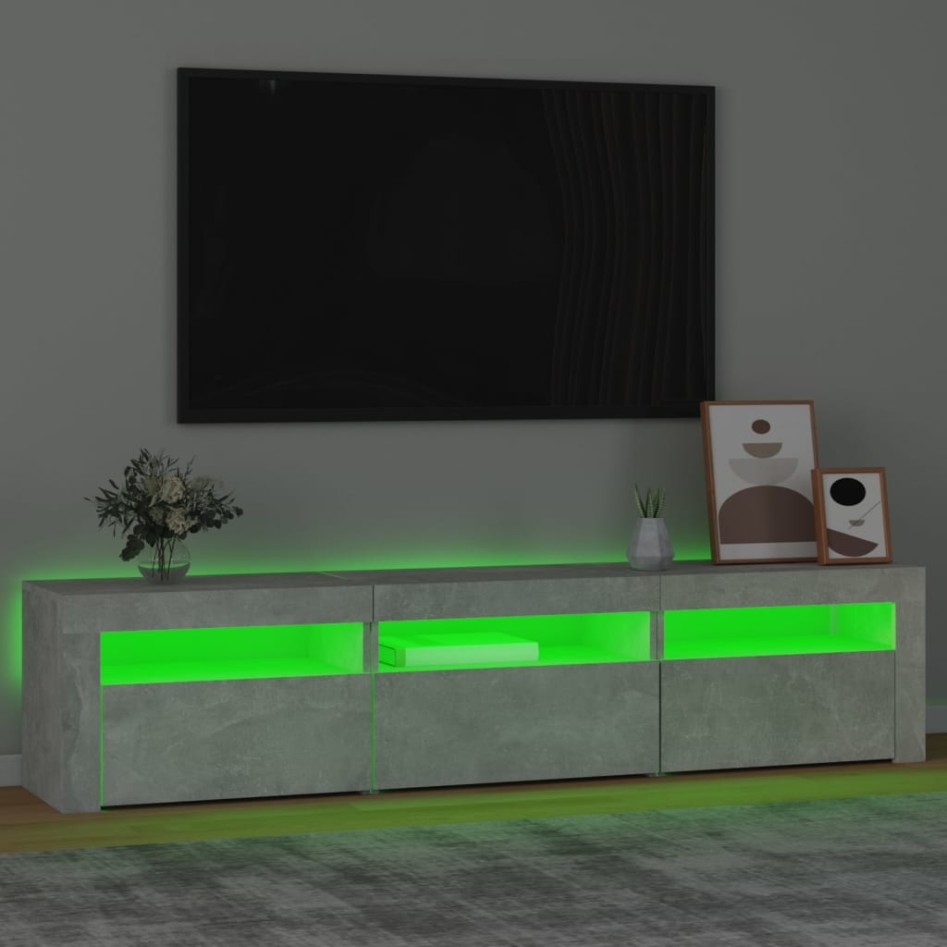 Mueble de TV con luces LED gris hormigón 180x35x40