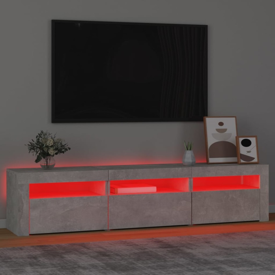 Mueble de TV con luces LED gris hormigón 180x35x40