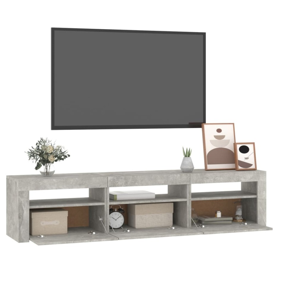 Mueble de TV con luces LED gris hormigón 180x35x40