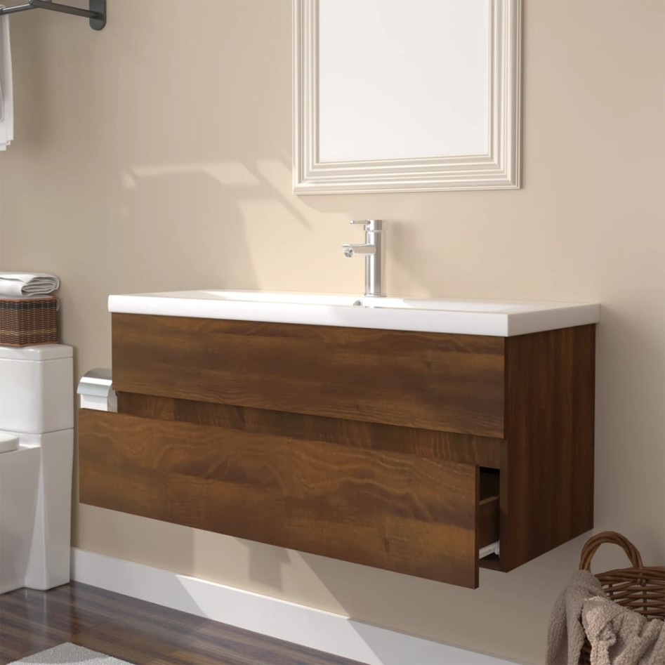 Mueble de baño con lavabo madera contrachapada marrón