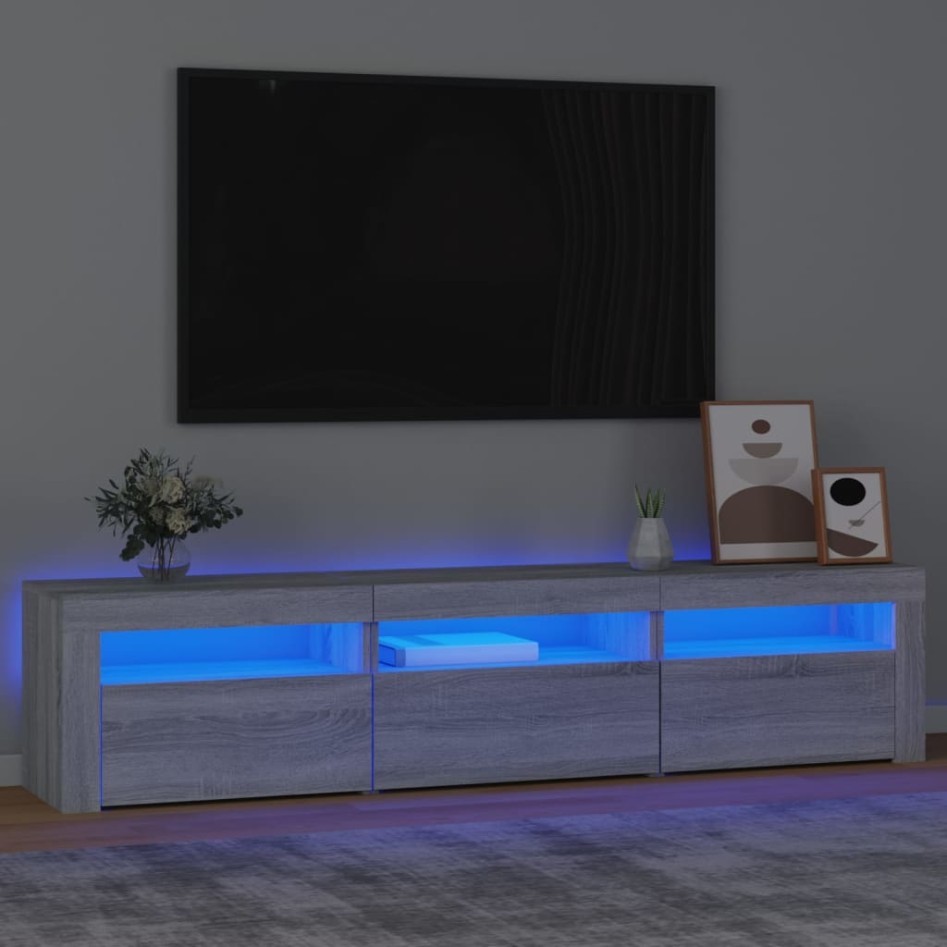 Mueble de TV con luces LED gris Sonoma 180x35x40