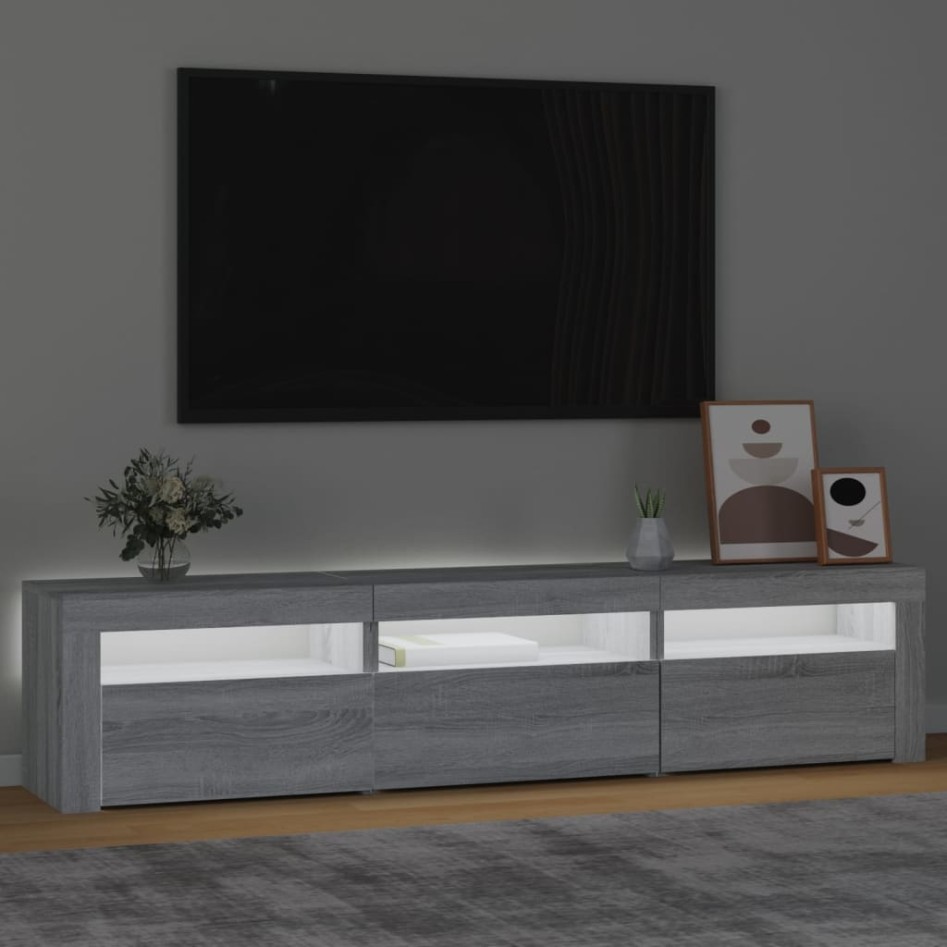 Mueble de TV con luces LED gris Sonoma 180x35x40