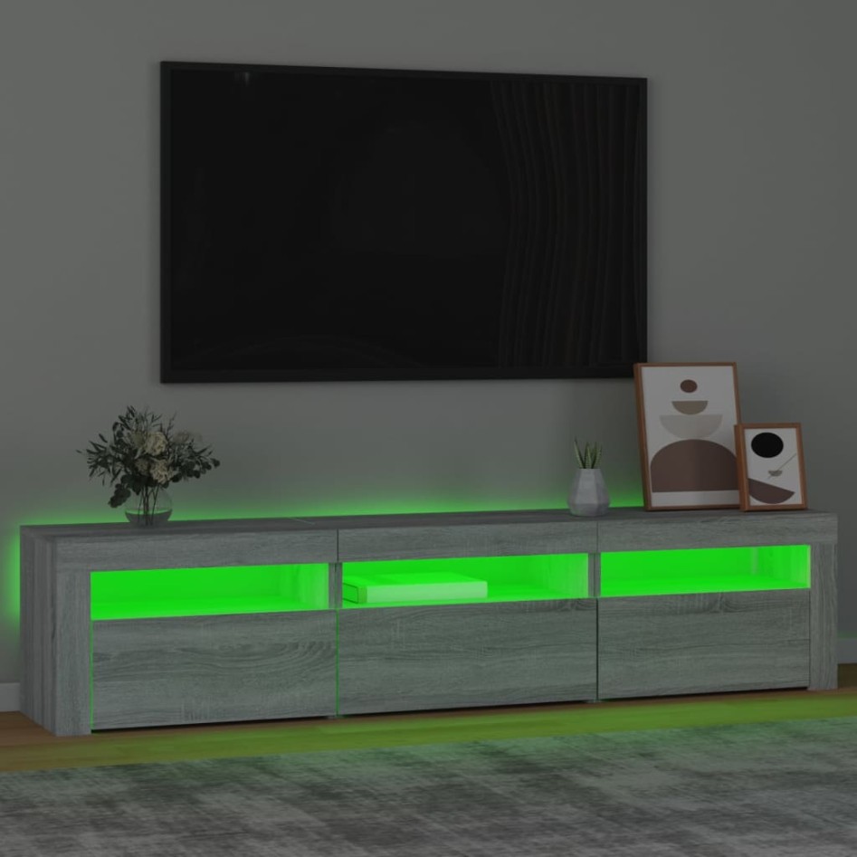 Mueble de TV con luces LED gris Sonoma 180x35x40