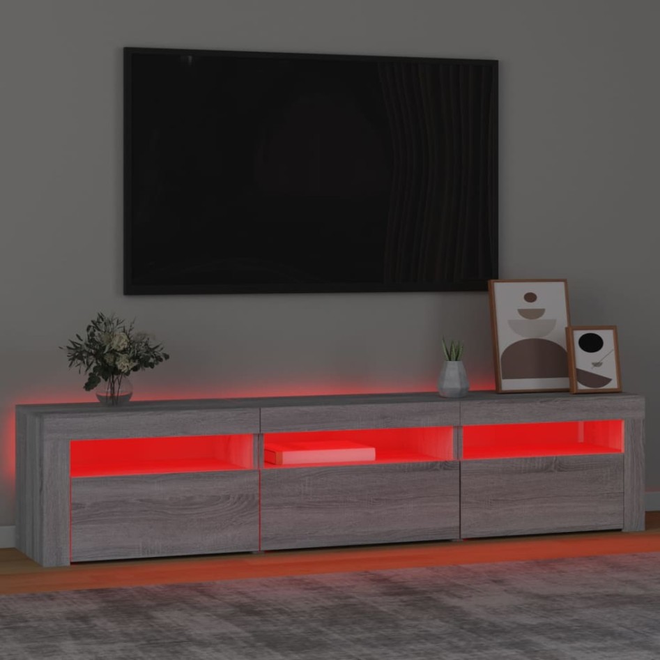 Mueble de TV con luces LED gris Sonoma 180x35x40