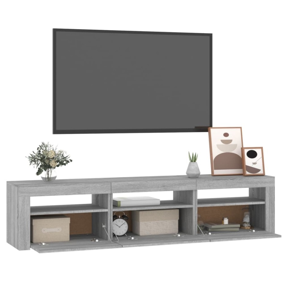 Mueble de TV con luces LED gris Sonoma 180x35x40