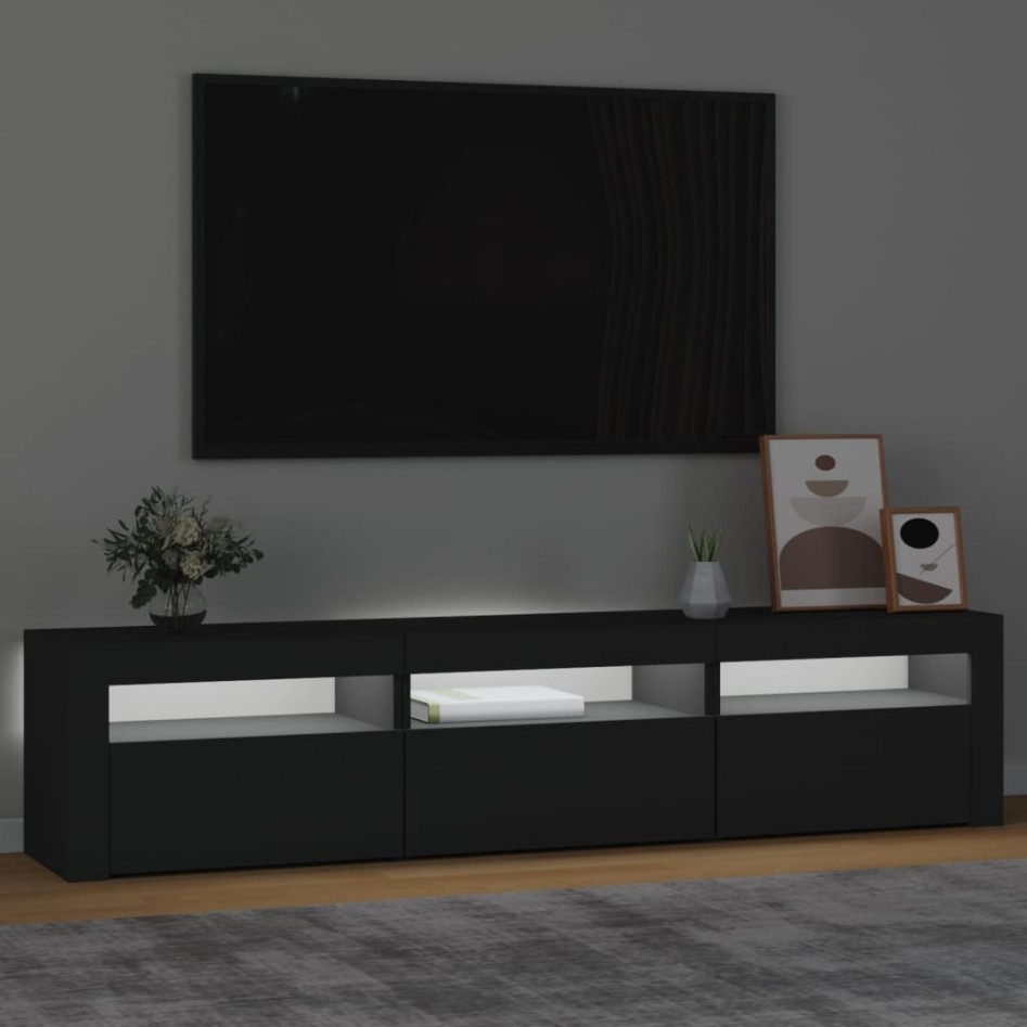 Mueble de TV con luces LED negro 180x35x40