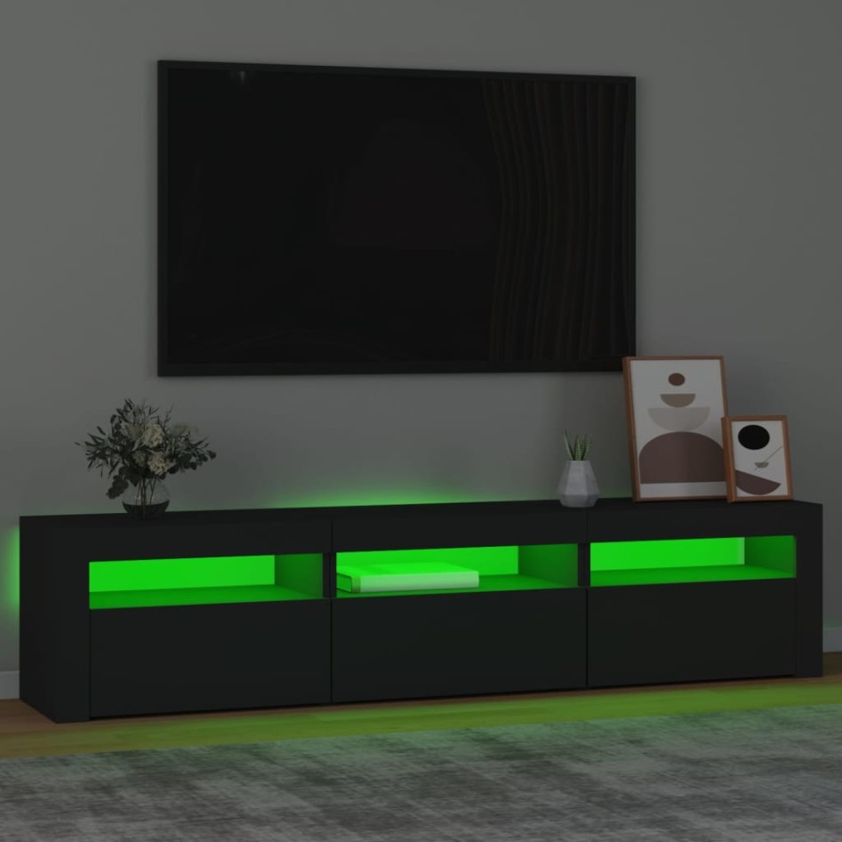 Mueble de TV con luces LED negro 180x35x40