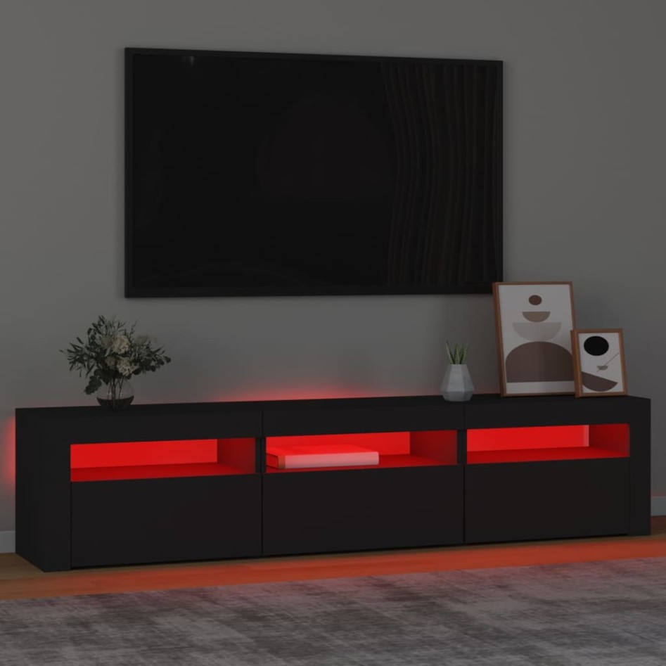 Mueble de TV con luces LED negro 180x35x40