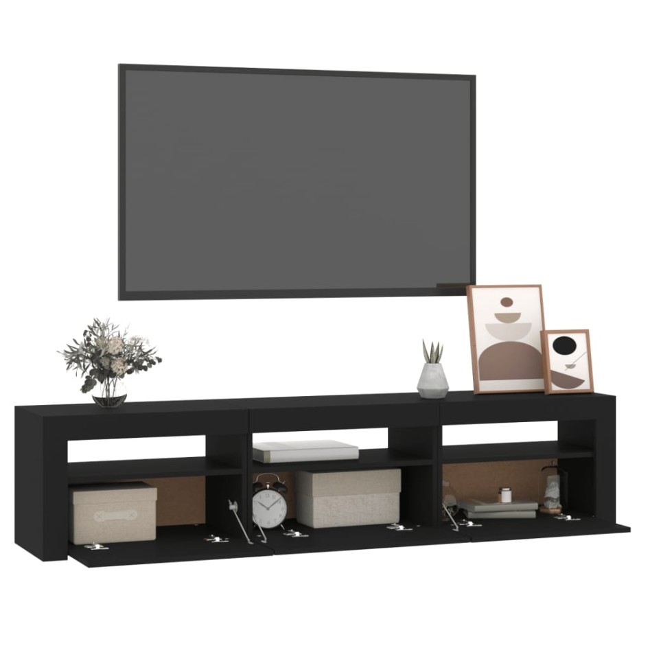 Mueble de TV con luces LED negro 180x35x40