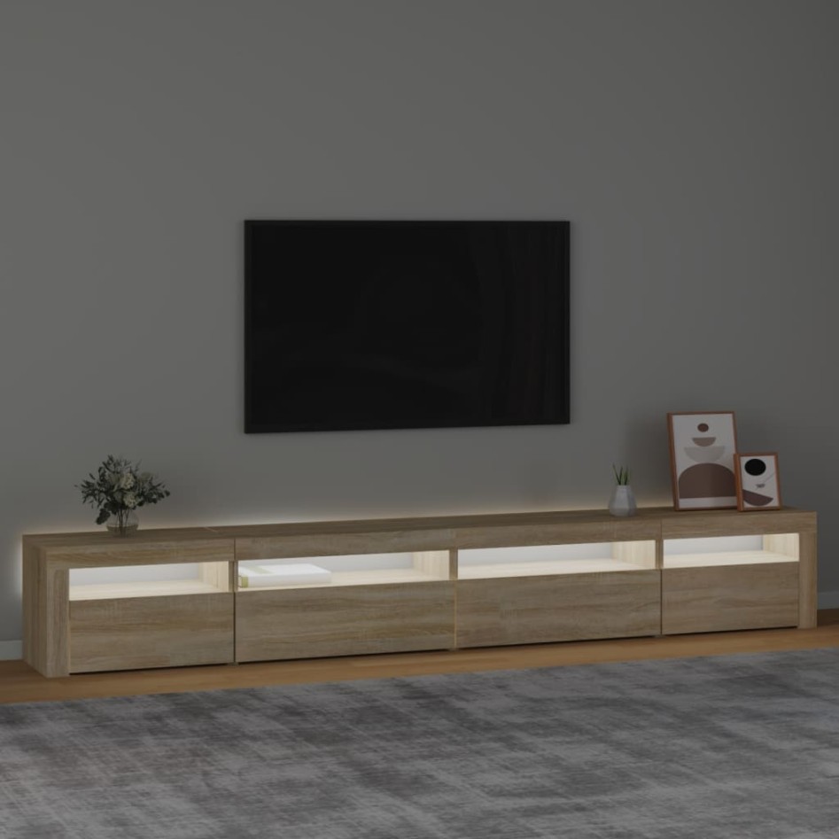 Mueble de TV con luces LED roble Sonoma 270x35x40