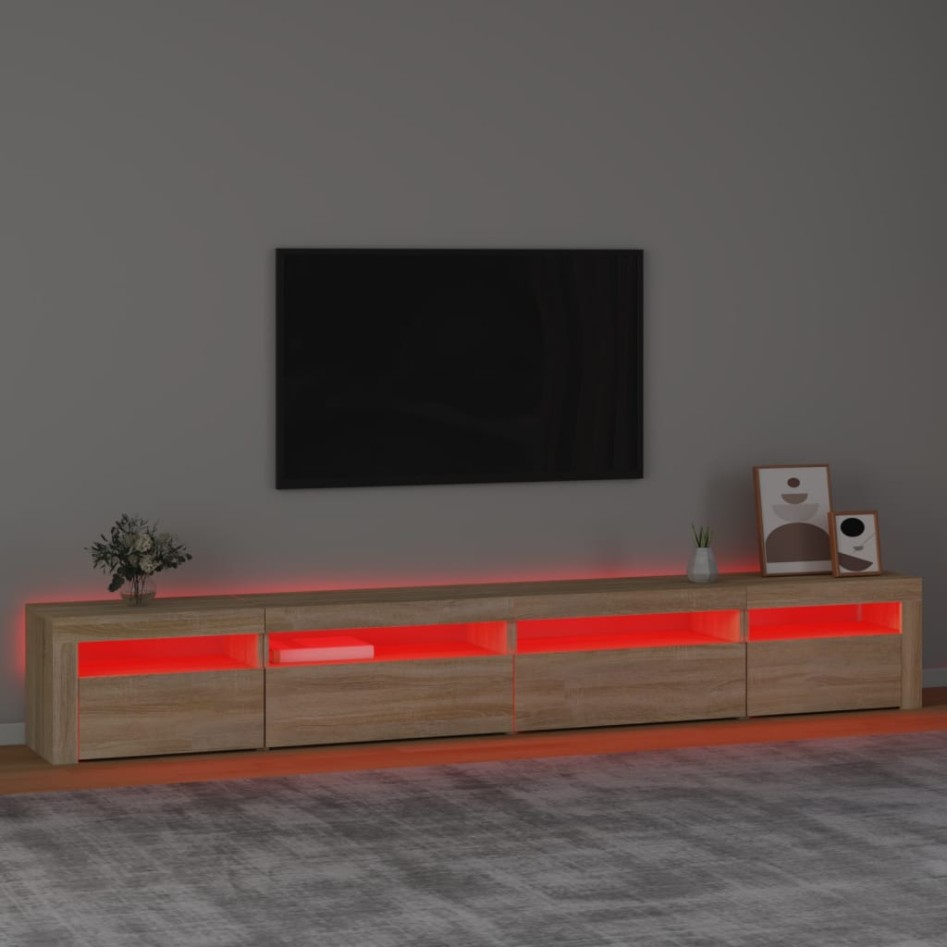 Mueble de TV con luces LED roble Sonoma 270x35x40