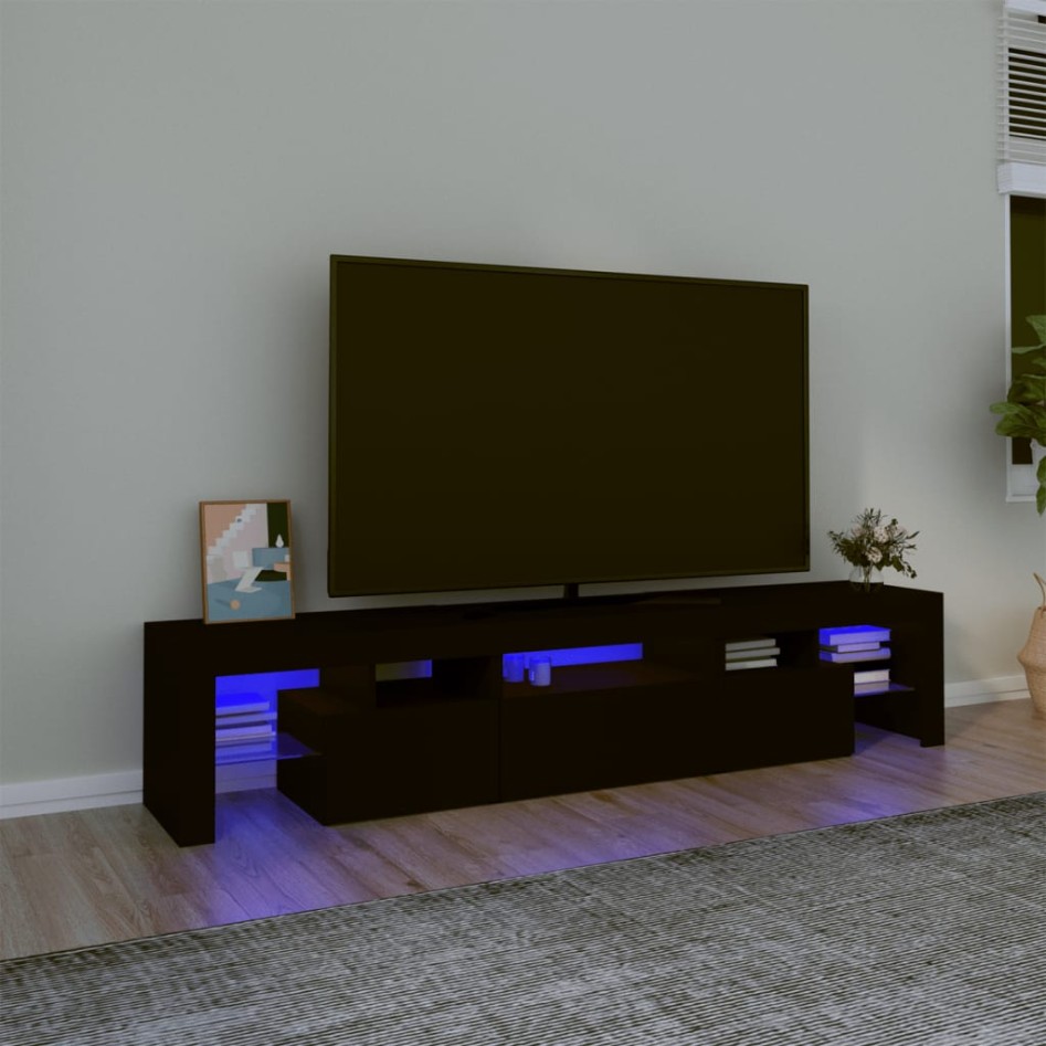 Mueble de TV con luces LED Negro 200x36,5x40