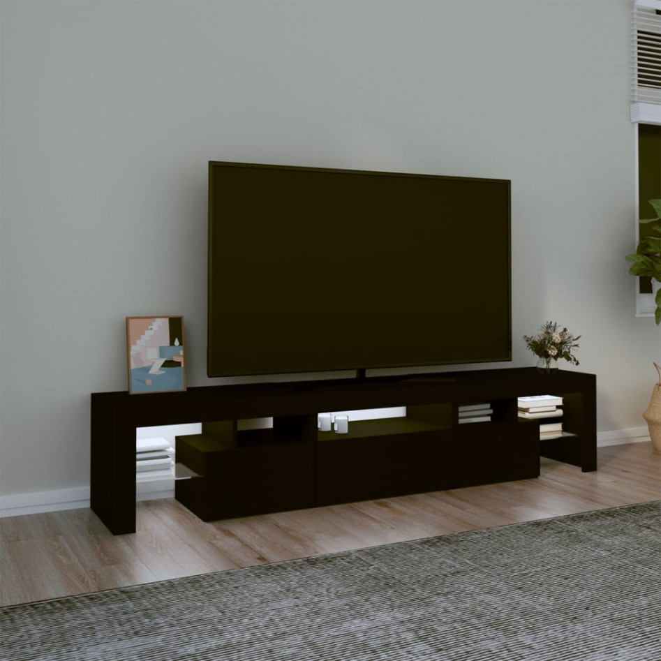 Mueble de TV con luces LED Negro 200x36,5x40