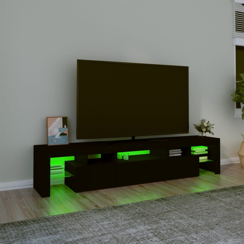 Mueble de TV con luces LED Negro 200x36,5x40