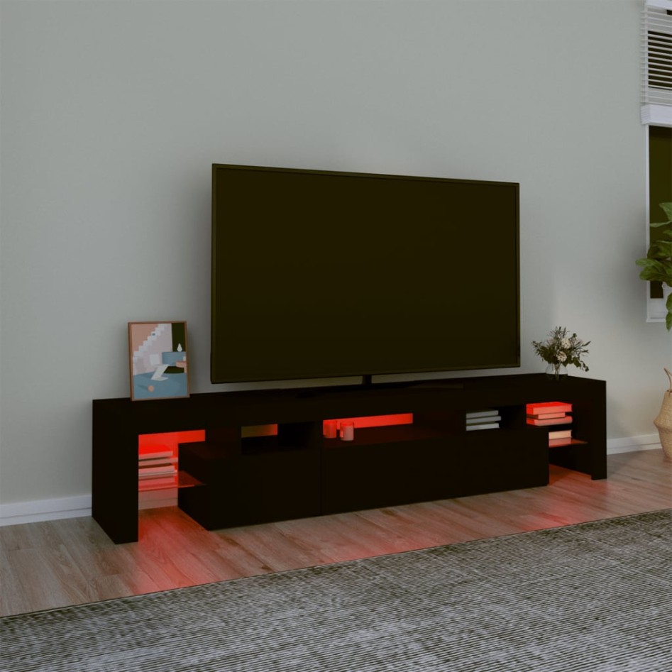 Mueble de TV con luces LED Negro 200x36,5x40