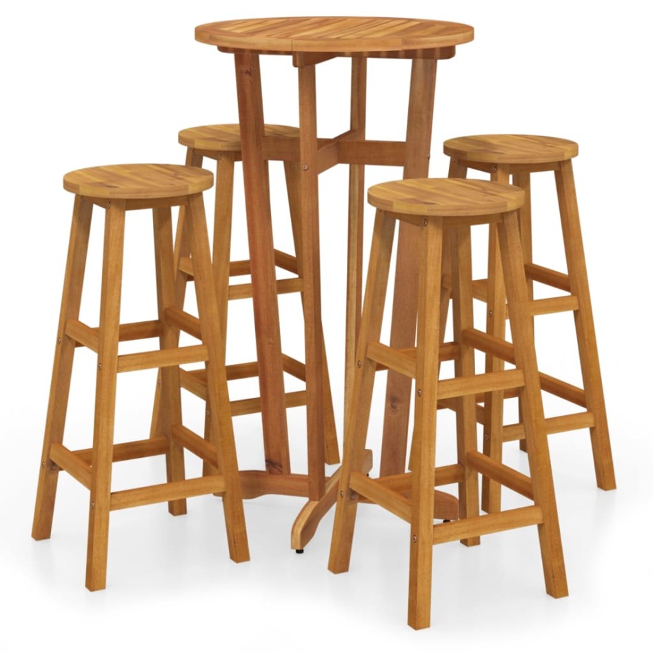 Mesa y taburetes altos de jardín 5 pzas madera maciza
