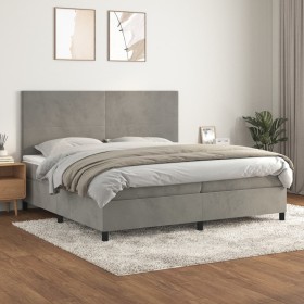 Cama box spring con colchón terciopelo gris claro 200x200