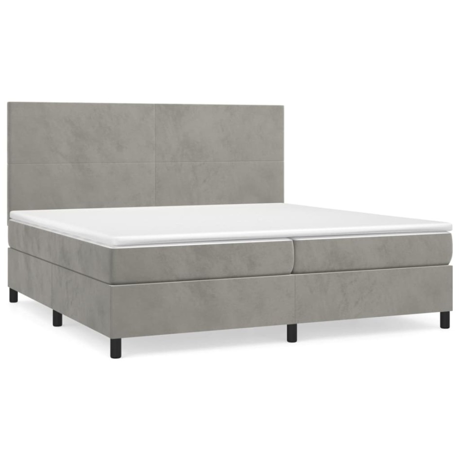 Cama box spring con colchón terciopelo gris claro 200x200