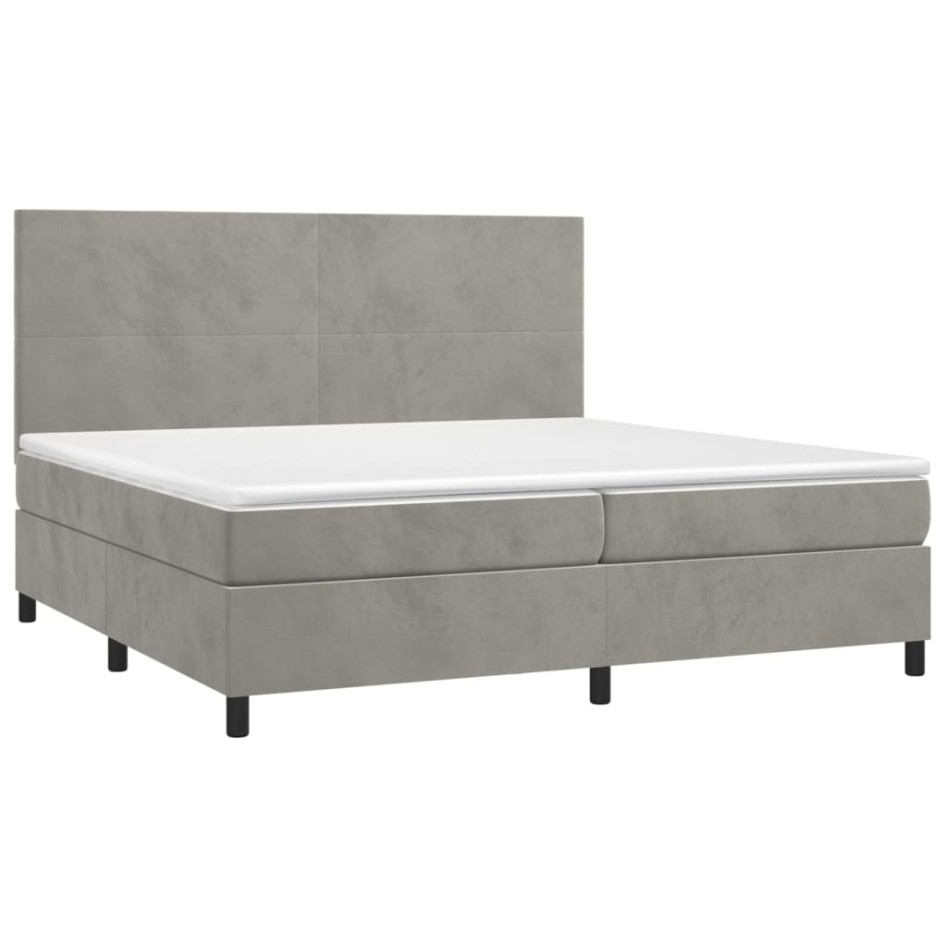 Cama box spring con colchón terciopelo gris claro 200x200