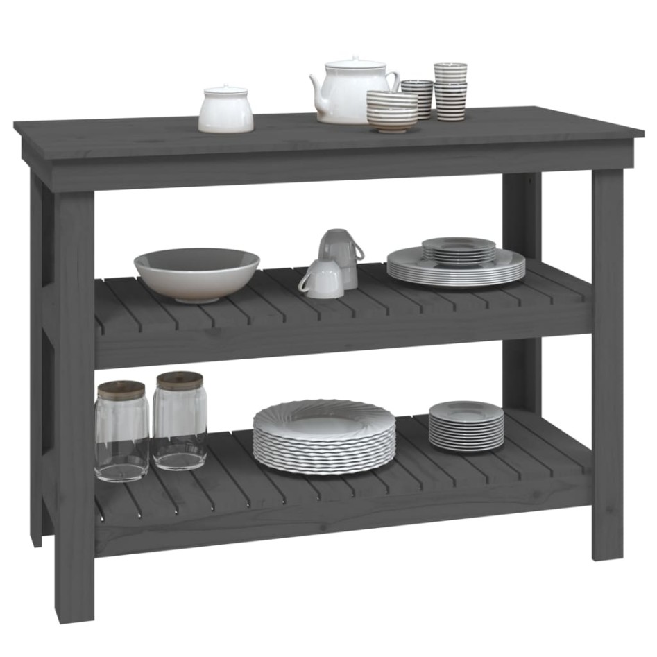 Banco de trabajo de madera maciza de pino gris 110,5x50x80