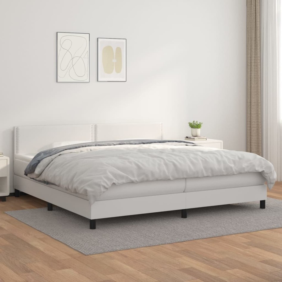 Cama box spring con colchón cuero sintético blanco 200x200