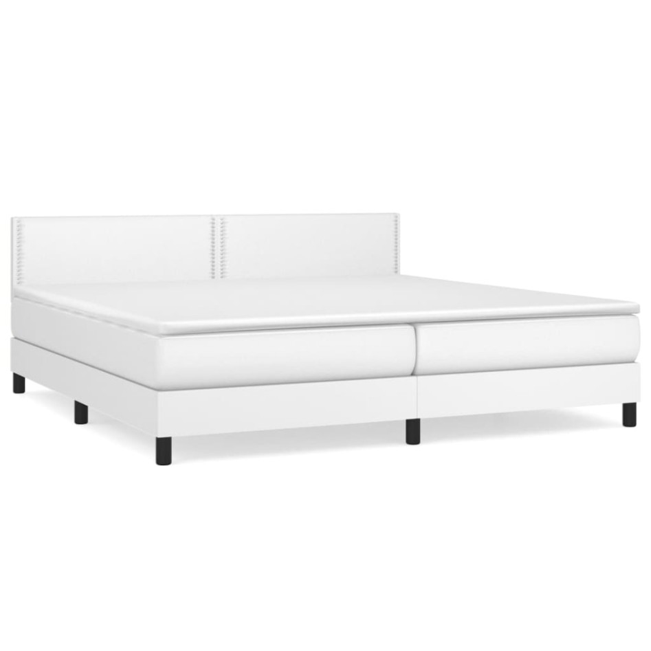 Cama box spring con colchón cuero sintético blanco 200x200