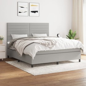 Cama box spring con colchón tela gris claro 180x200