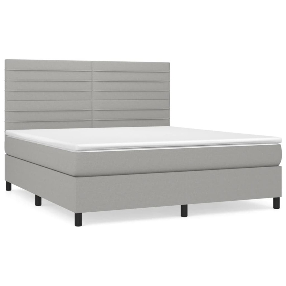 Cama box spring con colchón tela gris claro 180x200
