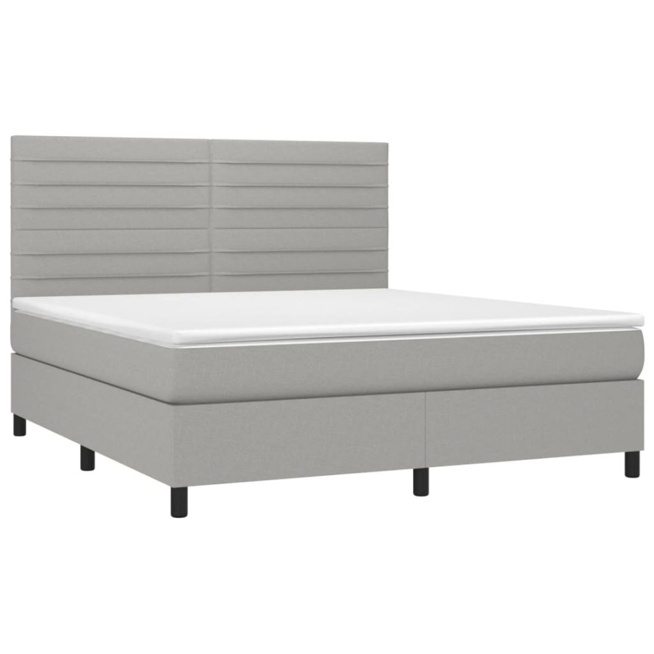 Cama box spring con colchón tela gris claro 180x200