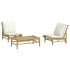 Set de muebles de jardín 3 piezas bambú y cojines blanco