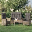 Set comedor de jardín 3 piezas con cojines ratán sintético gris