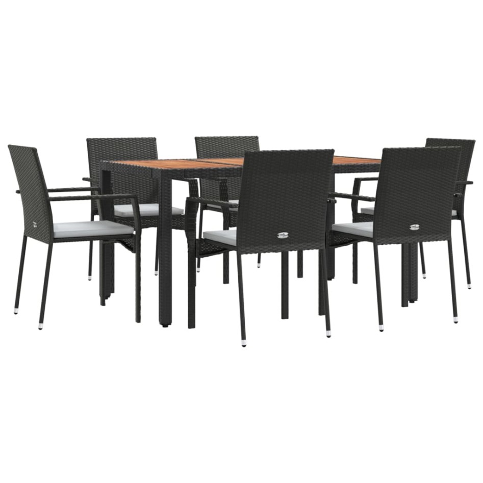 Set de comedor de jardín 7 pzas y cojines ratán sintético