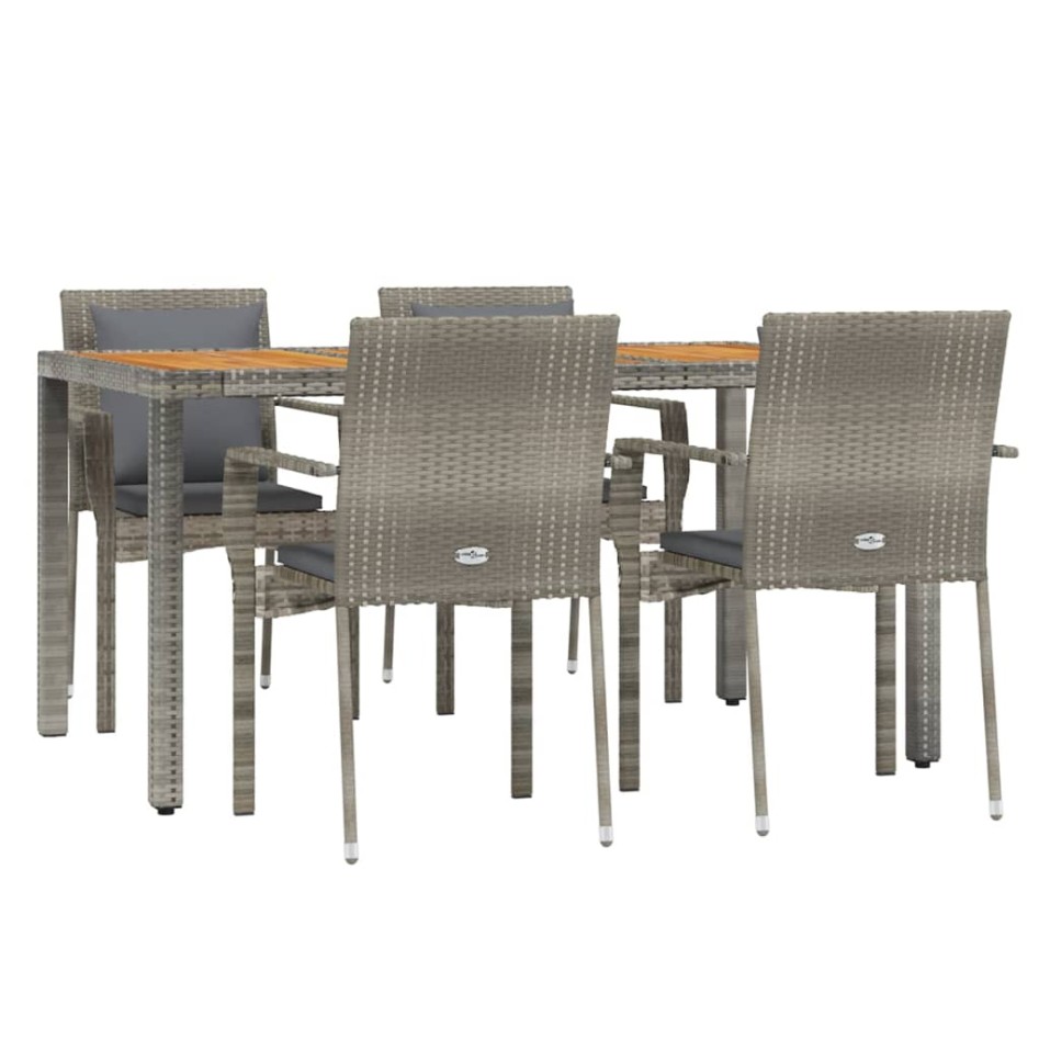 Set comedor de jardín 5 piezas con cojines ratán sintético