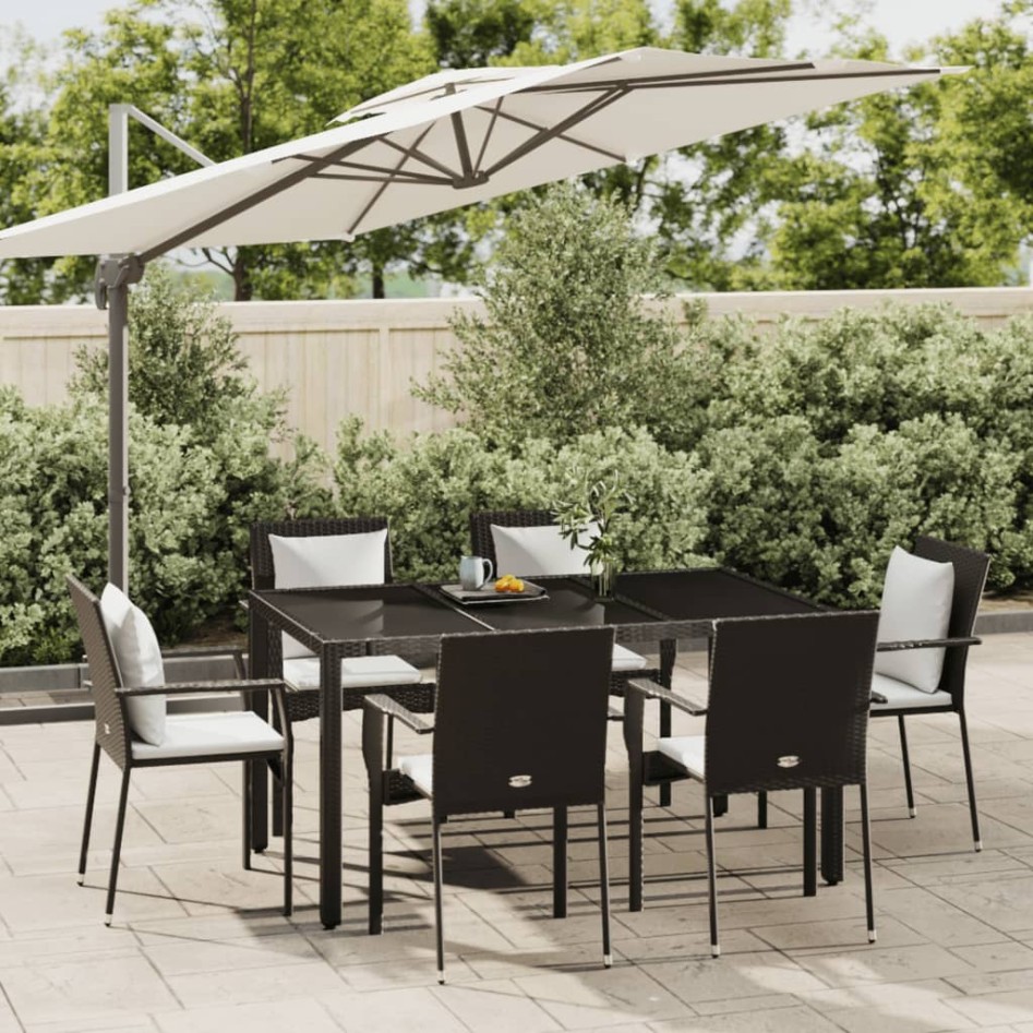 Set de comedor de jardín 7 pzas y cojines ratán sintético