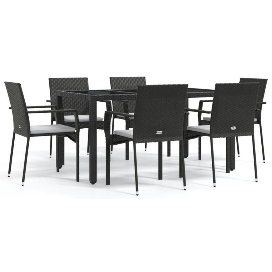 Set de comedor de jardín 7 pzas y cojines ratán sintético