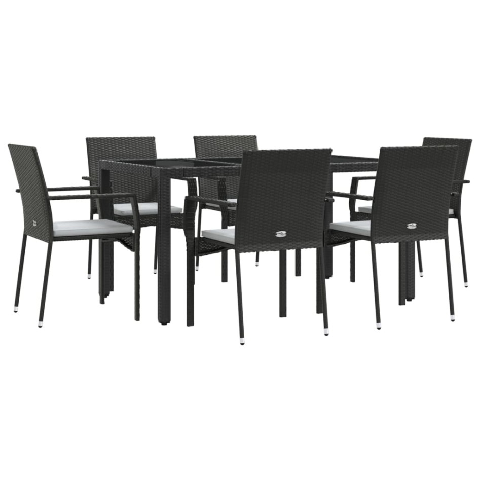 Set de comedor de jardín 7 pzas y cojines ratán sintético