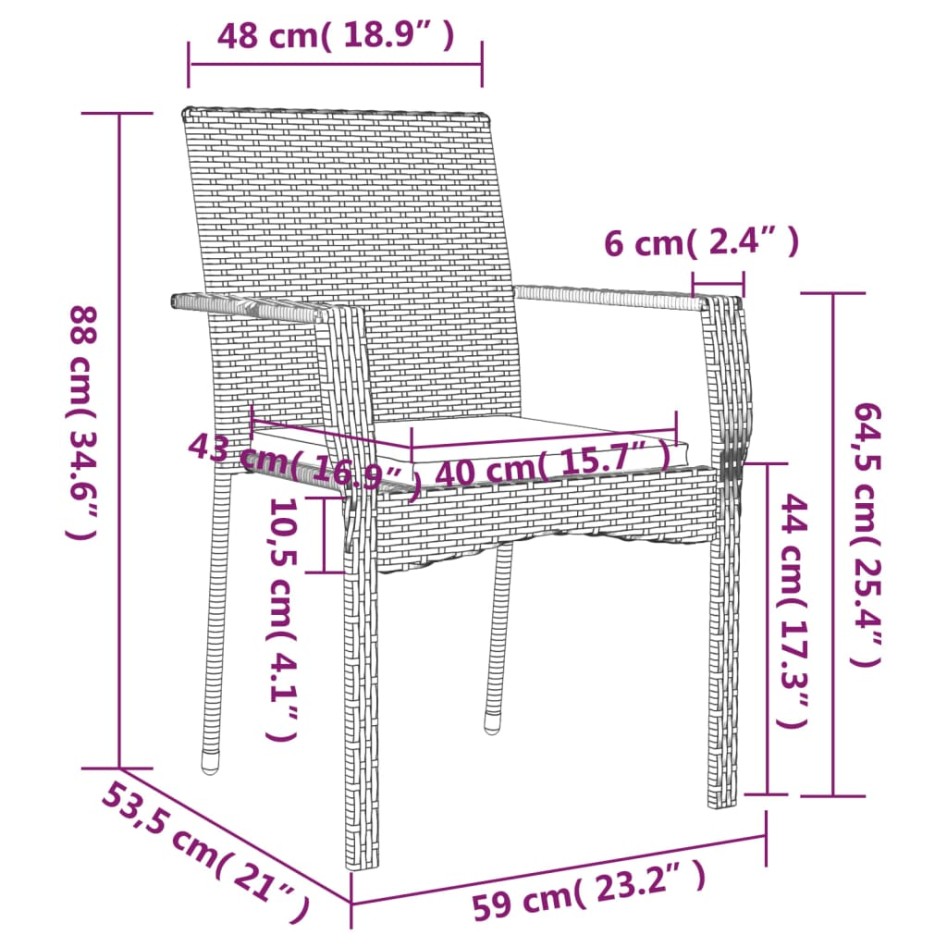 Set de comedor de jardín 7 pzas y cojines ratán sintético