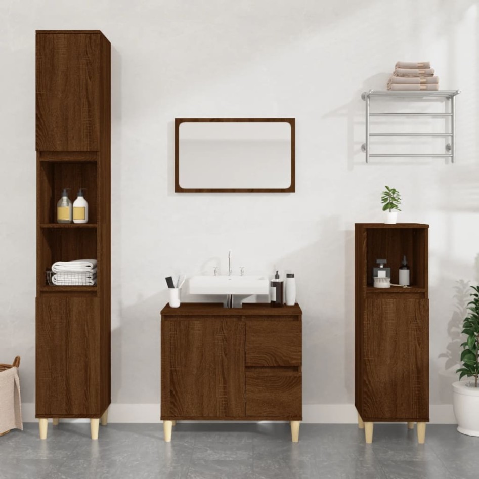 Set de muebles de baño 3 pzas madera contrachapada roble