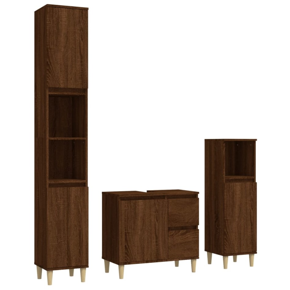 Set de muebles de baño 3 pzas madera contrachapada roble