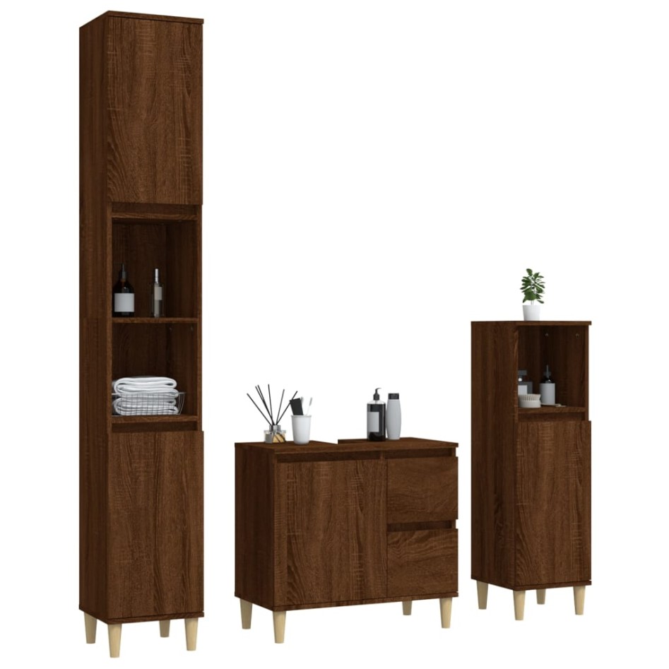 Set de muebles de baño 3 pzas madera contrachapada roble