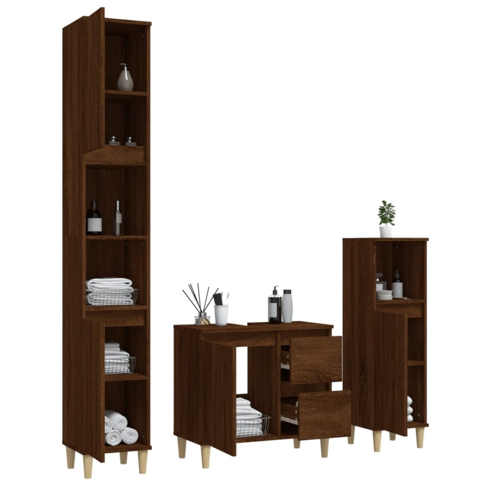 Set de muebles de baño 3 pzas madera contrachapada roble