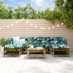 Juego de muebles jardín 7 pzas y cojines madera pino impregnada