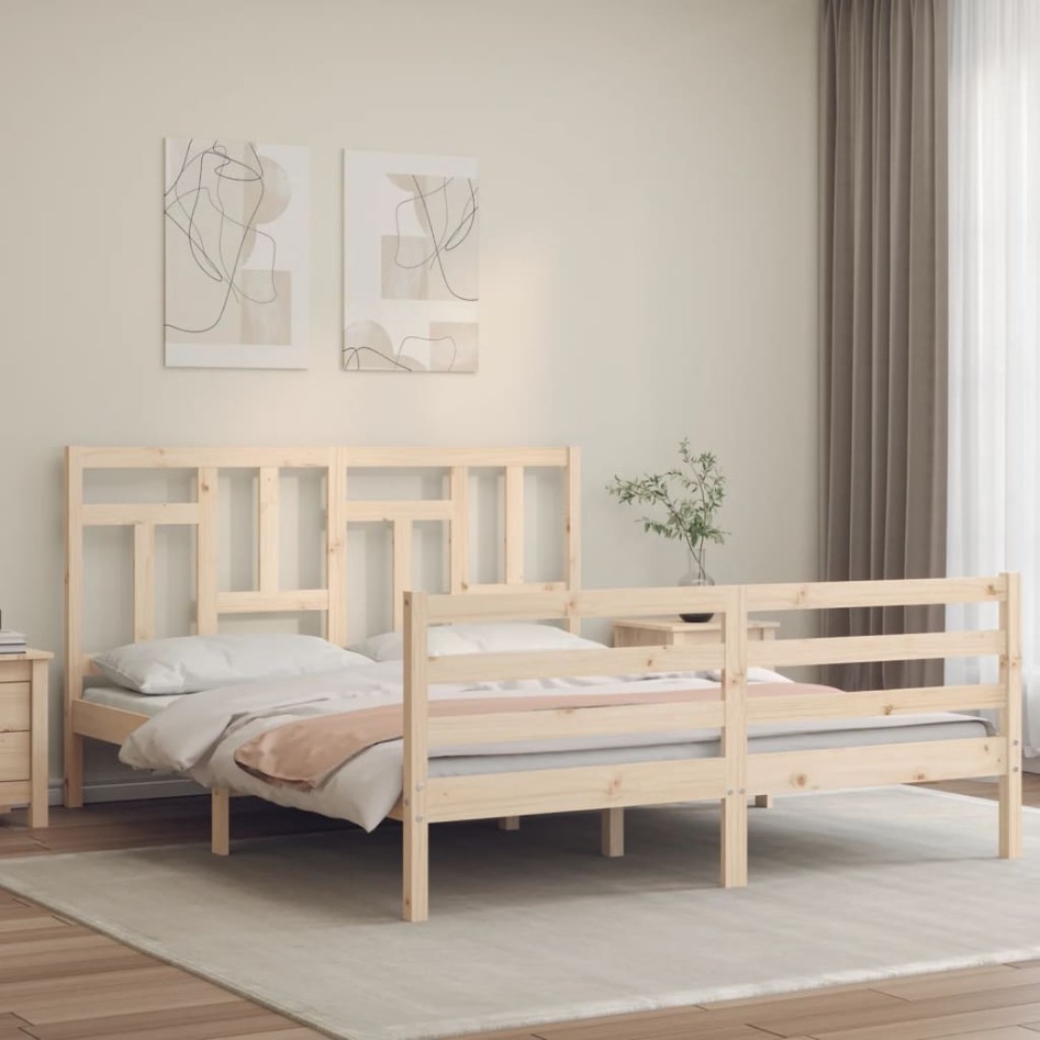 Estructura de cama con cabecero madera maciza 160x200