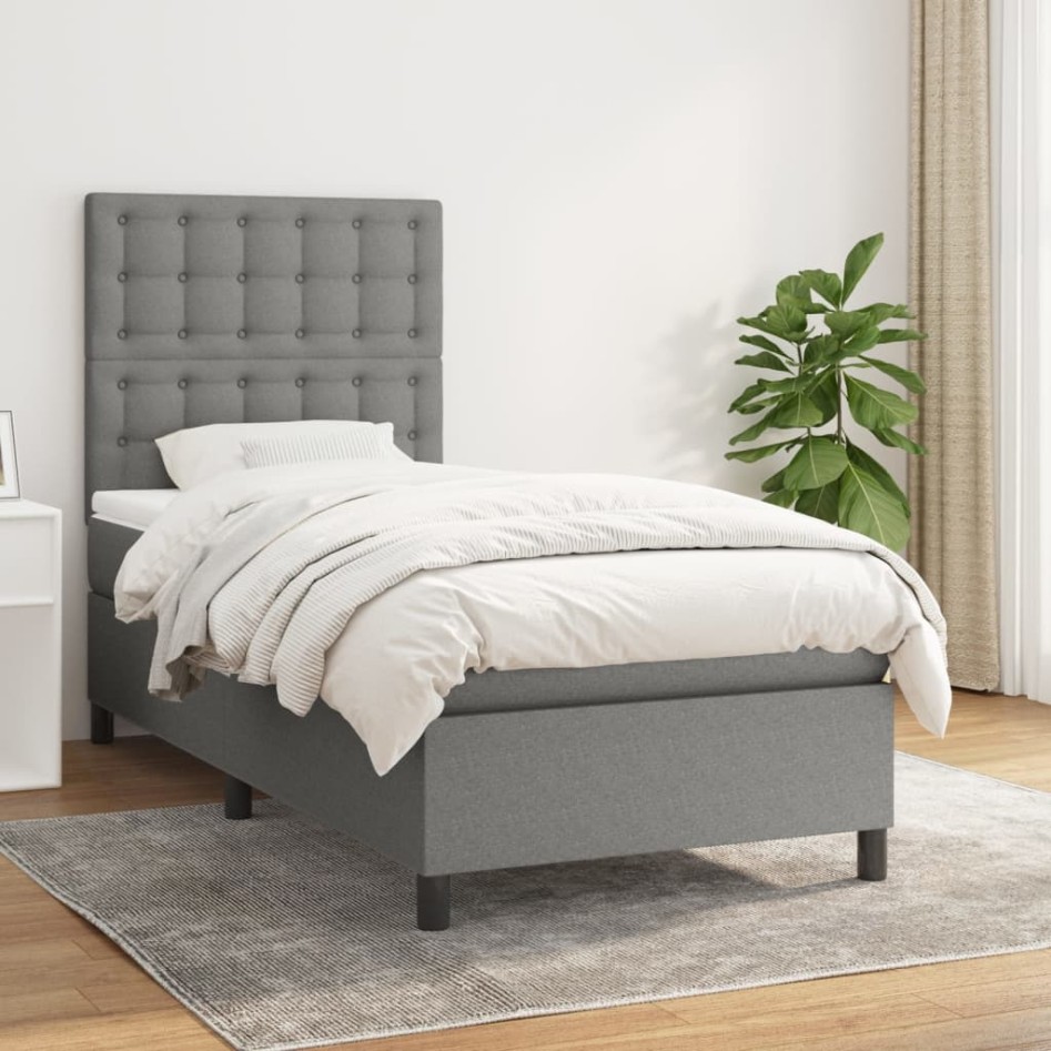 Cama box spring con colchón tela gris oscuro 90x190