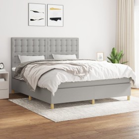 Cama box spring con colchón tela gris claro 160x200
